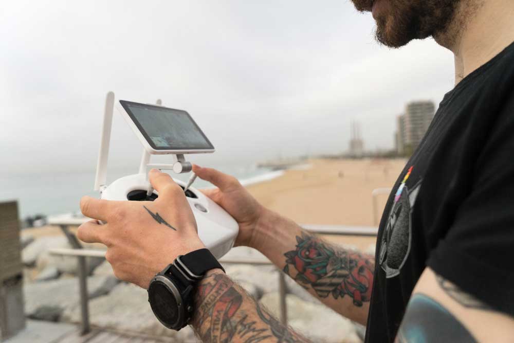 Drone flying high in the sky capturing scenic aerial view