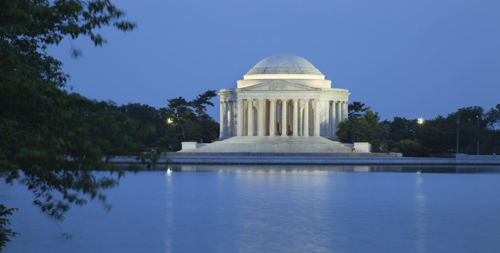 Drone aerial view of Jefferson Memorial