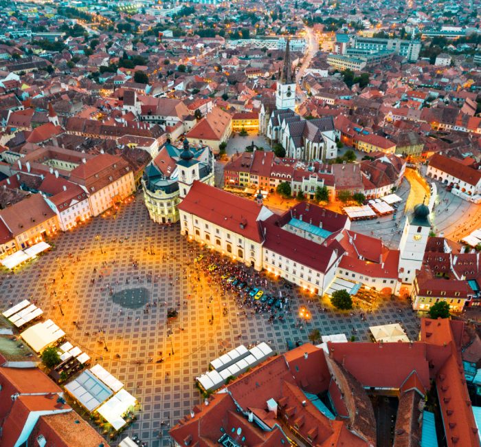 Sibiu (1) Sibiu, Romania with medieval architecture and cobblestone streets.