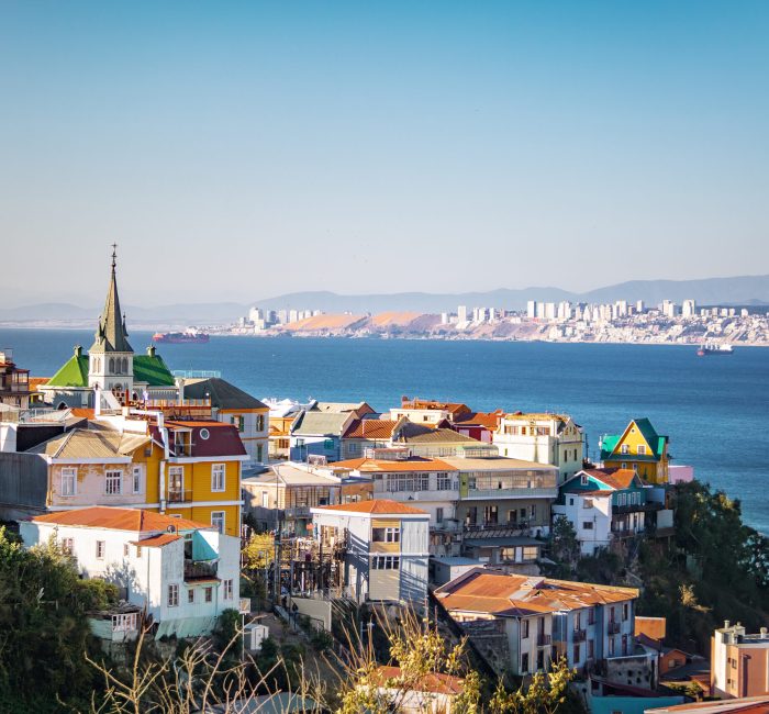 Aerial view of Valparaiso with Lutheran Church from Cerro Carcel Aerial view of Valparaiso with Lutheran Church from Cerro Carcel Hill - Valparaiso, Chile