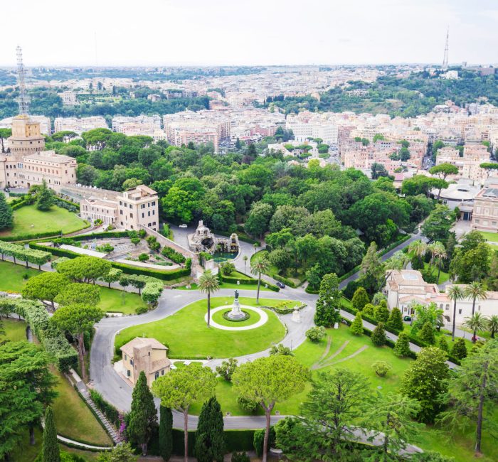 Aerial view on Vatican Gardens Aerial view on Vatican Gardens from the dome of St. Peter's Basilica