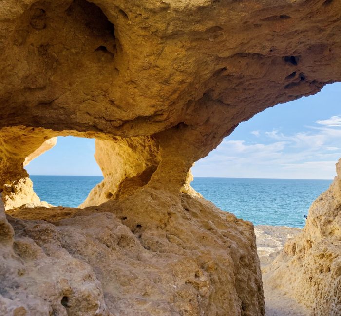 Algar seco of Carvoeiro in Algarve Portugal. Holidays concept. Algar seco of Carvoeiro in Algarve Portugal. Holidays concept. Copy space