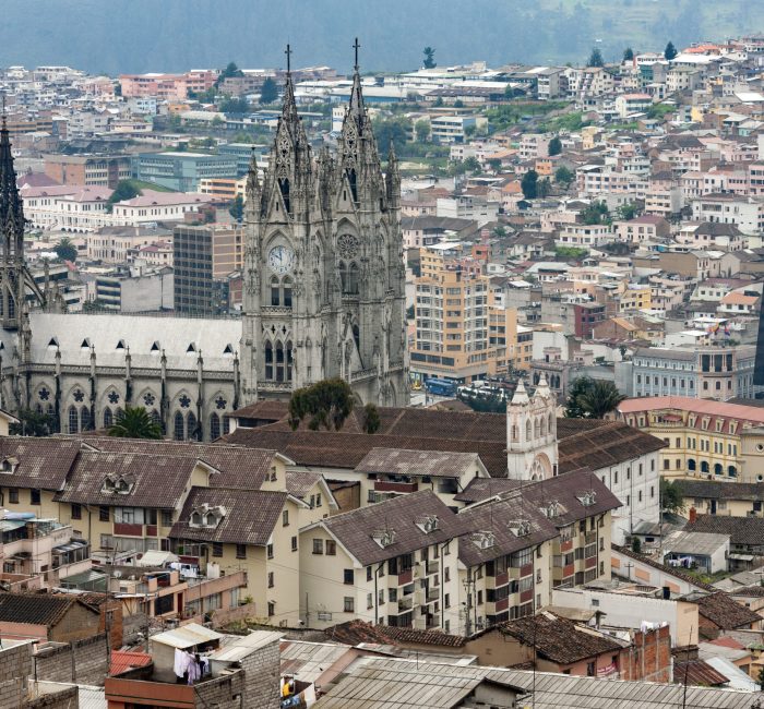Basilica of the National Vow – Quito – Ecuador The Basilica of the National Vow (Basílica del Voto Nacional) and the city of Quito in Ecuador.