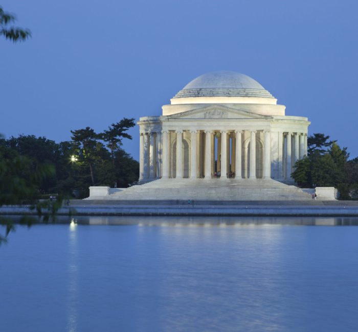 The Jefferson Memorial in Washington DC Drone aerial view of Jefferson Memorial
