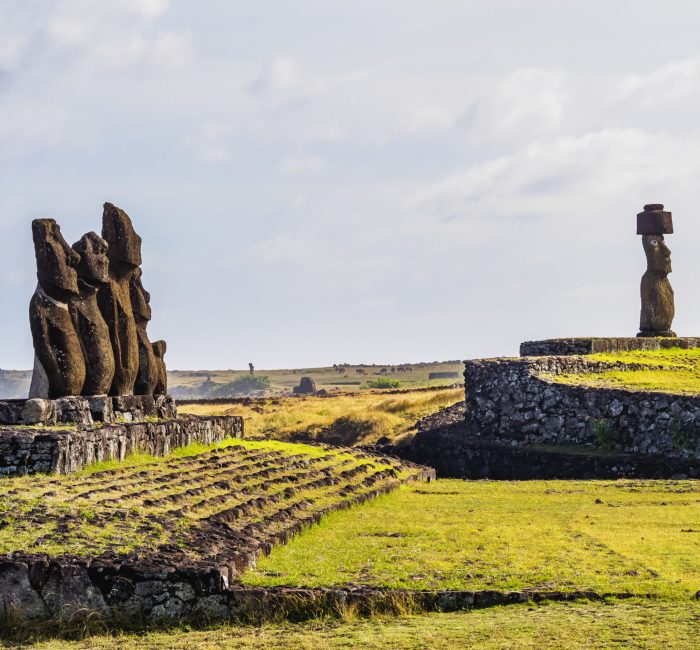 Moais on Easter Island, Chile Moais in Tahai Archaeological Complex, Rapa Nui National Park, Easter Island, Chile