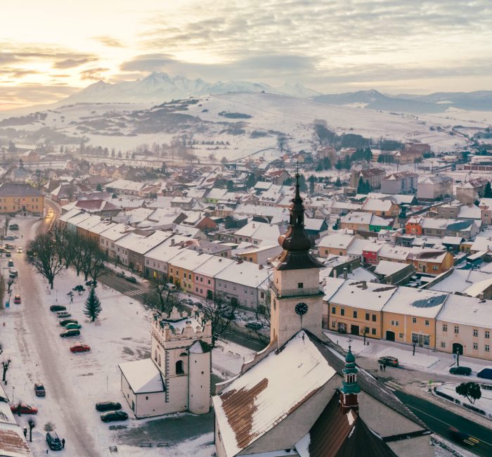 Panorama of the central part of Podolinec in winter, Slovakia Panorama of the central part of Podolinec town in winter, Slovakia