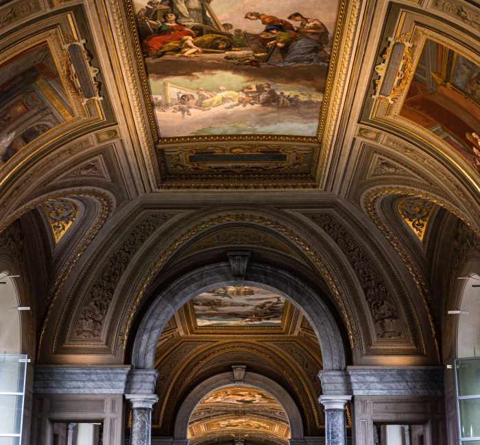 ROME, ITALY – JUNE 28, 2019: ceiling with ancient frescoes in vatican museum ROME, ITALY - JUNE 28, 2019: ceiling with ancient frescoes in vatican museum